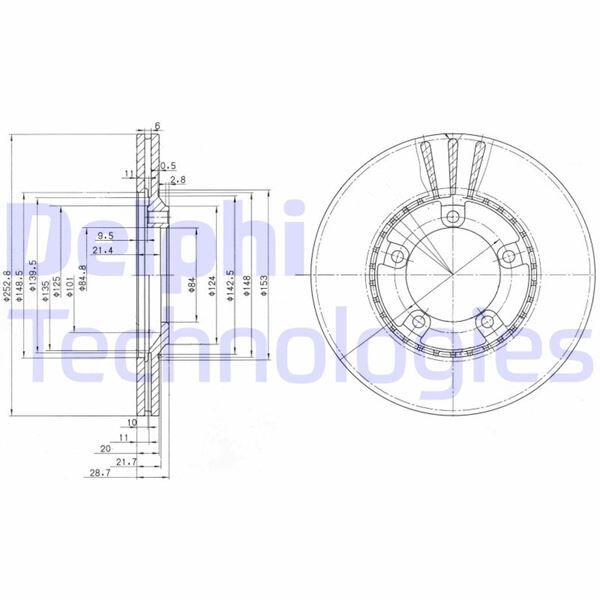 DELPHI BG3071 ÖN FREN DİSKİ HAVA KANALLI HYUNDAI H100 2.5L D4BA D4BF 4D55 4D56 PANELVAN 94-05 / 2.6L D4BB KAMYON ET 96-03 253 çap x 5 bijon - Takım disk fiyatıdır