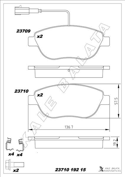 KALE 23710 192 15 ANS KD13 ÖN FREN BALATASI OPEL COMBO D 12> PUNTO EVO 1.3-1.4-1.6D MTJ 09 > 500-500C 1.3DMJ 10 > GRANDE PUNTO 1.6DMTJ 09 >