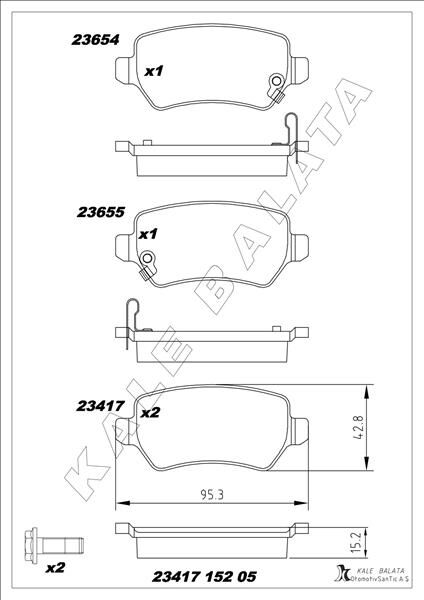 KALE 23417 152 05 ANS KD13 ARKA FREN BALATA KIA CEED 1.6L G4FJ T-GDI 13-> / 1.6L D4FB CRDi dizel 12-> / VENGA 1.4L 1.6L 10-19