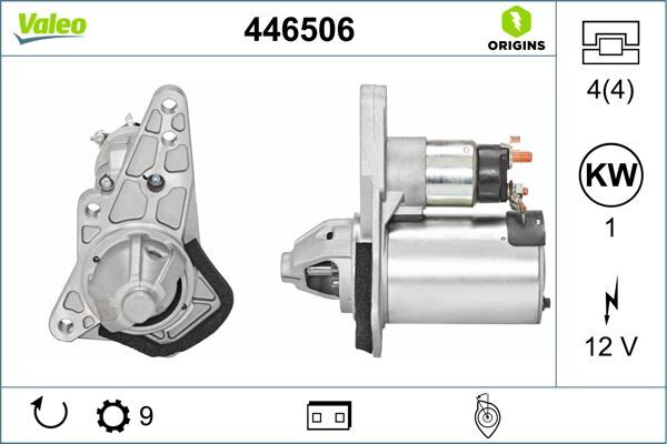 VALEO 446506 MARŞ MOTORU NISSAN QASHQAI 1.6L HR16DE J10 06-13 / NOTE 1.6L HR16DE E11 06-12 / JUKE 1.6L HR16DE F15 10-> 12v 1kw 9 DİŞ