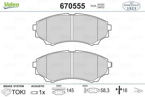 VALEO 9001134 ON FREN BALATASI MAZDA 4 4 B 2500 RANGER 02>06 2.5TD / 3.0TD 06>12