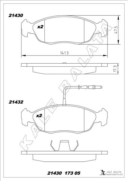 KALE 21430 173 05 ANS KD13 ÖN FREN BALATASI FİŞSİZ PEUGEOT P106 93>04 P205 87>90 P306 93-01 CITROEN XSARA 97>05 SAXO 96>0 3 247mm