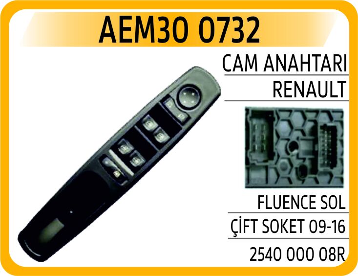 AEM30 0732 CAM ANAHTARI RENAULT FLUENCE SOL ÇİFT SOKET 09-16