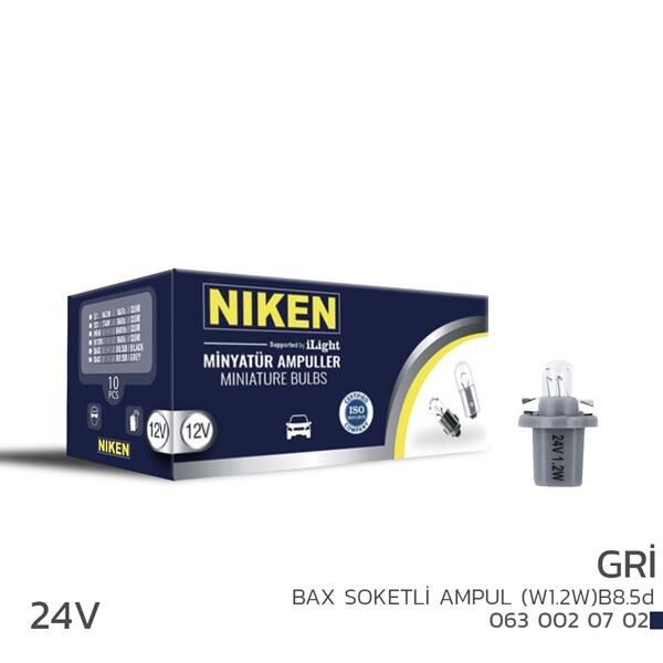 NIKEN 0630020702 NIKEN 24V BAX SOKETLİ AMPUL W1.2W B8.5d GRİ 10LU