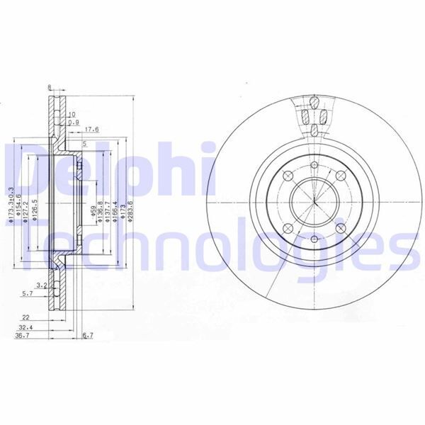 DELPHI BG2407 ÖN FREN AYNASI FIAT DOBLO 05>IDEA 04>LINEA 09> FIORINO 09> BRAVO 01>STILO 01> 284x22x 4 DELİK HAV ALI