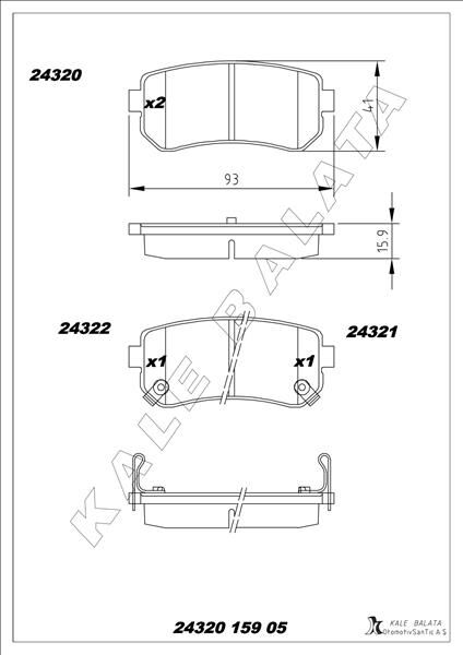KALE 24320 159 05 ANS KD13 ARKA FREN BALATA HYUNDAI ACCENT ERA 1.4L G4EE 06-10 / İ30 1.4L 1.6L 08-> / İX35 1.6L G4FD GDİ 11-> / KIA CEED 1.4L 1.6L 07-> / SPORTAGE 1.6L G4FD GDİ 09-> / RIO 1.4L 1.6L 05-> Sürtünme yüzeyi eğik
