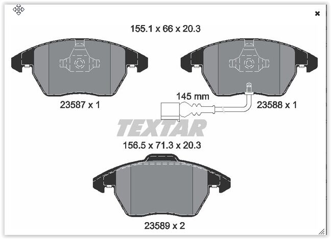 TEXTAR 2358701 ÖN BALATA FİŞLİ CADDY III 04 > GOLF IV V VI 97 > JETTA PASSAT 05 > POLO 09 > OCTAVIA 04 >