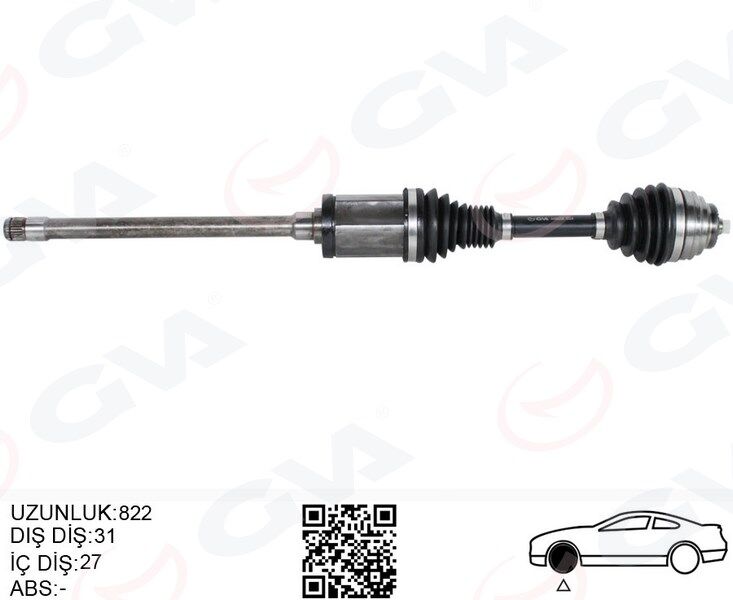 GVA 4499208 KOMPLE AKS ÖN SAĞ BMW X1 E84 09>15 822MM DİŞ 31 DİFERANSİYEL DİŞ 27