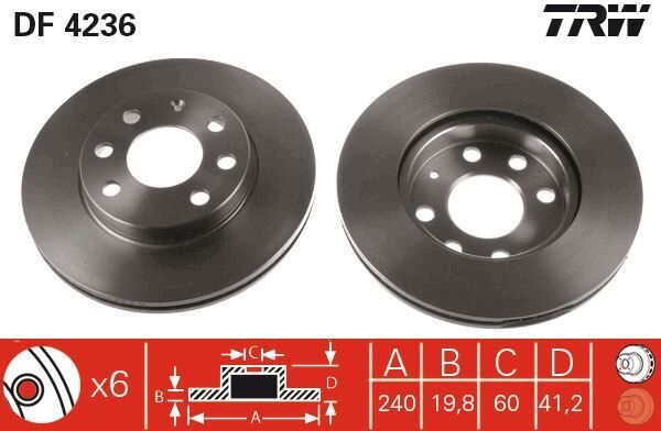 TRW DF4236 ÖN FREN AYNASI CORSA C 1.0-1.2 16V 01>11 ABS Lİ 240x20x4DLxHAVALI