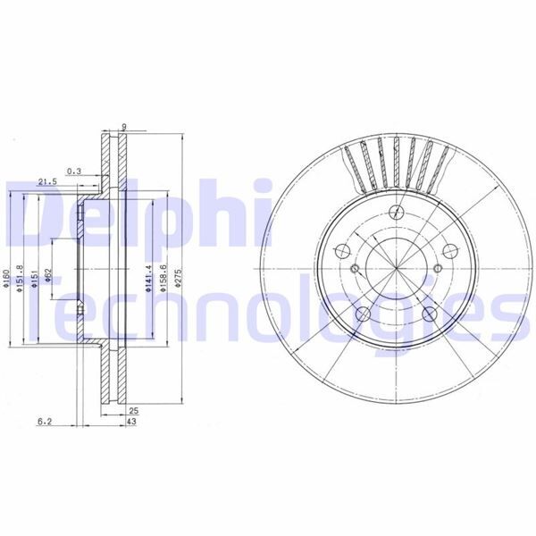DELPHI BG3856 ÖN FREN AYNASI RAV4 II 1.8VVT-2.0 16V 00 > 2.0VVTI-2.4VVTI-2.0D-4D 01 > 275x25x5DLxHAVALI