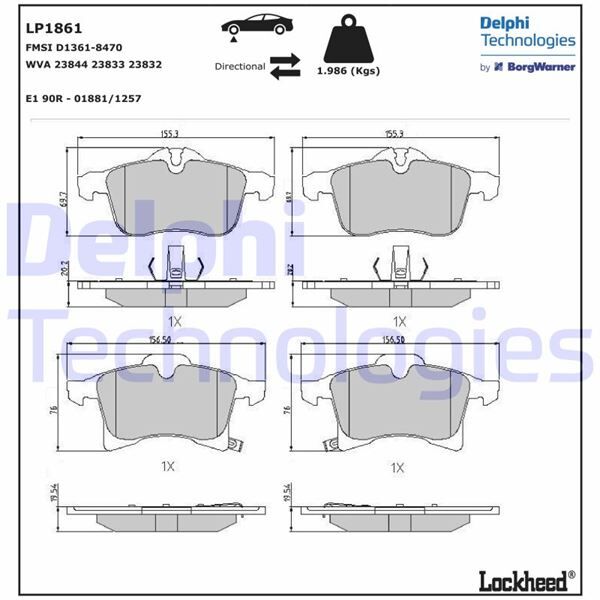 DELPHI LP1861 ÖN FREN BALATASI ASTRA H 04> MERIVA A-B 03> ZAFIRA 05> CORSA C-D 03> COMBO C-D 04>
