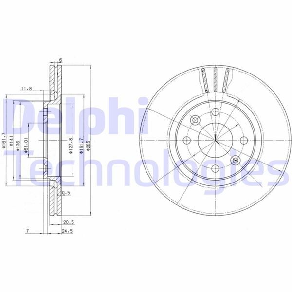 DELPHI BG2448 ÖN FREN AYNASI R21 89>94 2.0ie 2.1 D TURBO 264.5x20.5x4DELİK