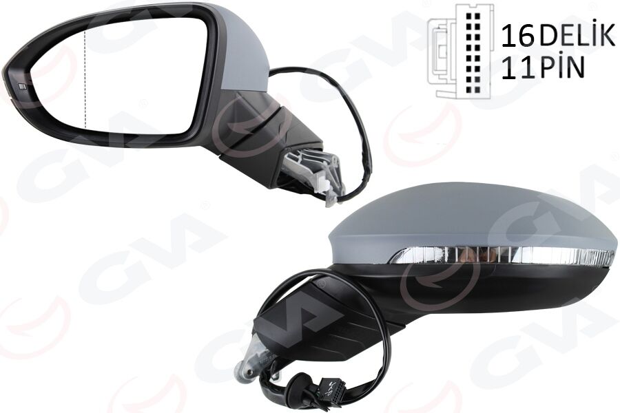 GVA 1075283 DIŞ DİKİZ AYNASI SOL ELEKTRİKLİ ISITMALI SİNYALLİ HAFIZALI ASTARLI ASFERİK VW GOLF 20 >