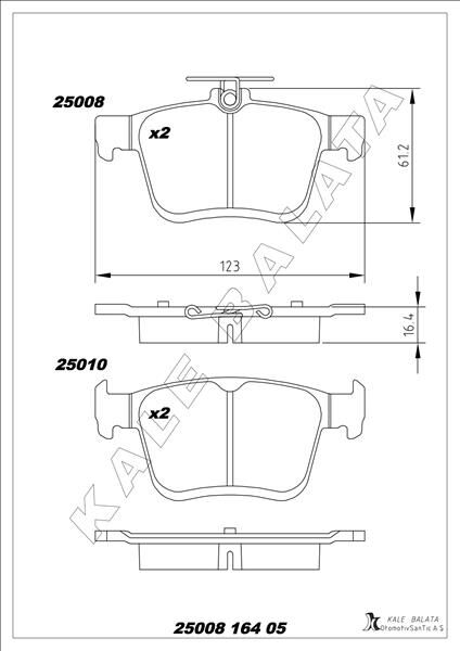 KALE 25008 164 05 ANS KD13 ARKA BALATA VW GOLF VII 2014 > TOURAN T-ROC 2018 > AUDI A3 2014 >2020 Q2 2016 > TT 2018 > SEAT ATECA 2016 > LEON 2014-2020 SKODA SUPER B 2015 > KAROQ 2016 >