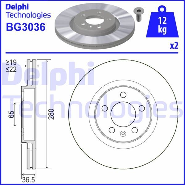 DELPHI BG3036 ÖN FREN AYNASI GOLF IV 97-06 BORA 98-05 OCTAVIA 99>TOLEDO II-LEON 99-06 A3 99> 280x22x5DLxHAVALI 1J0615301P-1JO615301E