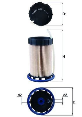 MAHLE KX492 YAKIT FİLTRESİ ARTEON 17>GOLF VII 13>JETTA 15>TIGUAN 16>TOURAN 16>ATECA 16>KODIAQ 17>OCTAVIA 13> SU AYIRTICISI İLE