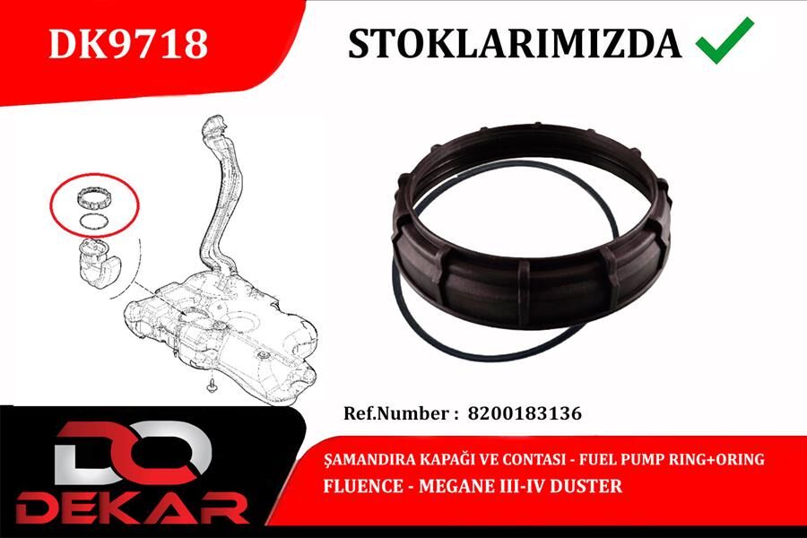 DEKAR DK9718 ŞAMANDIRA KAPAĞI VE CONTASI RENAULT FLUENCE 09> MEGANE III-IV 09>20 DUSTER 10>18