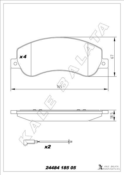 KALE 24484 185 05 ANS KD20 ON FREN BALATASI TRANSIT V348 11>14 A.CEKER VW AMAROK 2.0TDI 10> AKSESUARLI IKAZ FISI CIVATA YAY