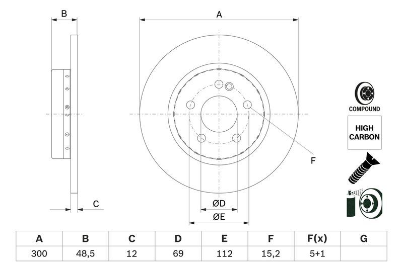 BOSCH 0986479H49 FREN DISKI ARKA MERCEDES C-CLASS W205 S205 C205 A205