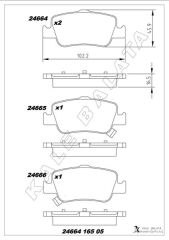 KALE 24664 165 05 ANS KD13 ARKA FREN BALATA TOYOTA AURIS. COROLLA 1.33L 1.6L 1NR-FE 1ZR-FAE NRE180 ZRE181 ZRE185 12-> 1.4L 1ND-FTV D-4D NDE150 NDE180 07->