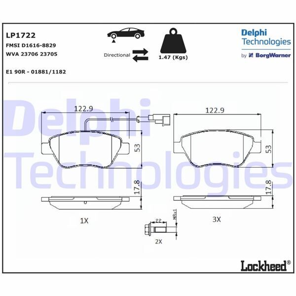 DELPHI LP1722 ÖN BALATA DOBLO 1.3 06 >FIORINO-G.PUNTO-BIPPER-CORSA-NEMO 1.3 06 > LINEA 1.3 07 >