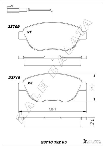 KALE 23710 192 05 ANS KD13 ÖN FREN BALATASI OPEL COMBO D 12> PUNTO EVO 1.3-1.4-1.6D MTJ 09 > 500-500C 1.3DMJ 10 > GRANDE PUNTO 1.6DMTJ 09 >