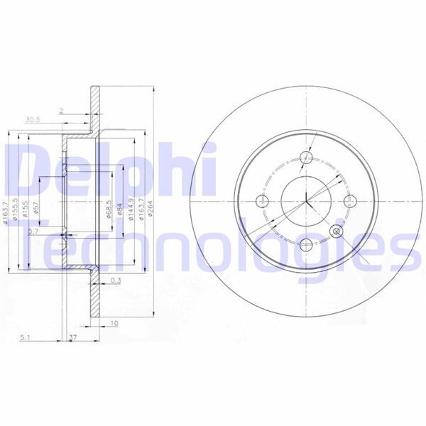 DELPHI BG3885C ARKA FREN AYNASI ASTRA H L67 04>14 COMBO C 01>11 MERIVA A 03>10 264x10x4DL DOLU