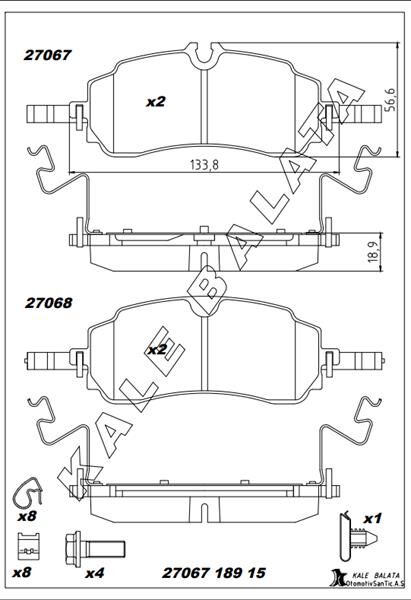 KALE 27067 189 15 MSH KD20 ARKA FREN BALATASI YENI TRANSIT CUSTOM V710E 23>