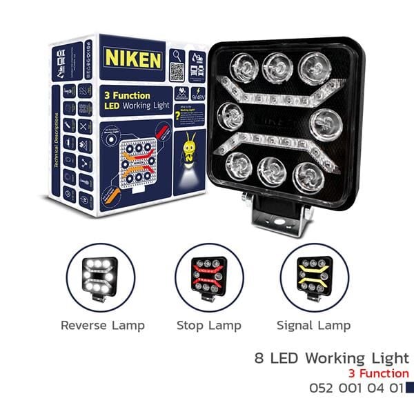 NIKEN 0520010401 ÇALIŞMA LAMBASI PRO 8 LED 3 FONKSIYON KARE