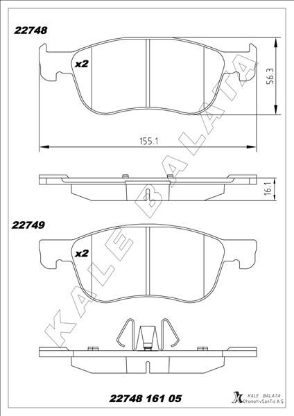 KALE 22748 161 05 ANS KD13 DİSK FREN BALATASI ÖN FORD FİESTA 1.0/1.1/1.5D 01/17> FORD FİESTA ST 1.5 04/18> COURIER V-769 18>