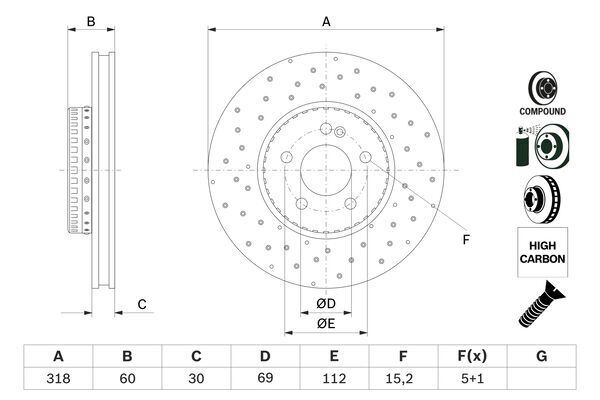 BOSCH 0986479H37 FREN DISKI ON MERCEDES C-CLASS W205 S205 C205 A205
