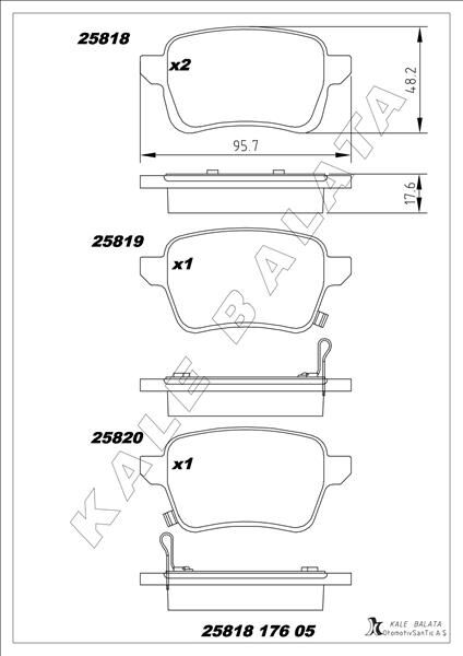 KALE 25818 176 05 MSH KD13 ARKA FREN BALATASI OPEL CORSA E 14>19 ADAM 14>19 15 JANT RPO J67 FIAT EGEA 16> 500L 13> 264mm