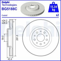 DELPHI BG5188C FREN DİSKİ ÖN HAVALI FIAT EGEA 20> 281x26x43 4 5 DELİK