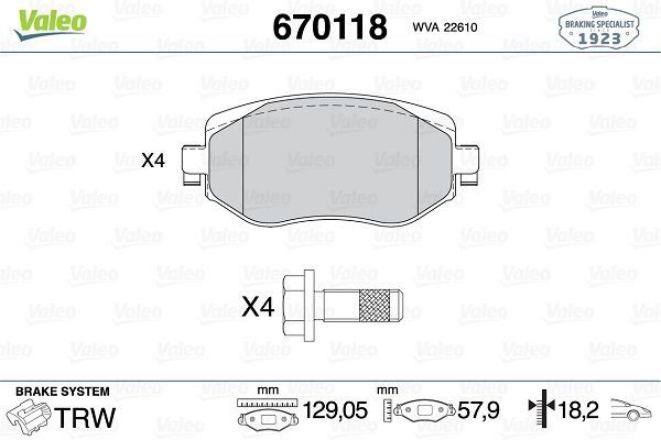 VALEO 9001311 ÖN FREN BALATASI RENAULT MEGANE IV 15> TÜM MOTOR TİPLERİ G:129MM Y:58.4 MM K:18MM FTE KIRMIZI KUTU