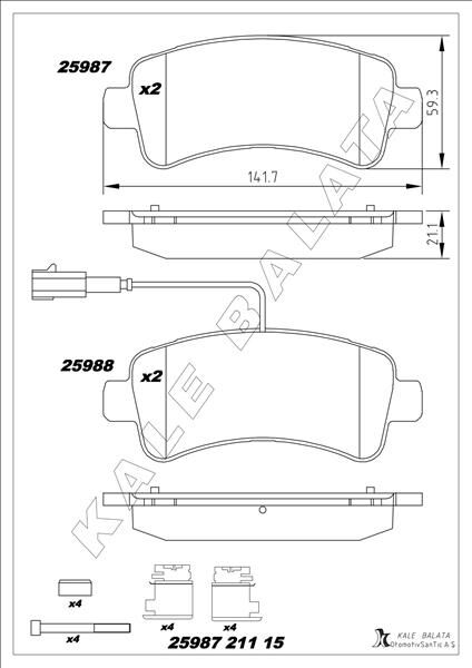 KALE 25987 211 15 MSH KD20 DİSK FREN BALATASI ARKA JUMPER 2.0D/2.2D3.0D 04/06>DUCATO 40 2.3D-BOXER 2.0D/2.2D/3.0D