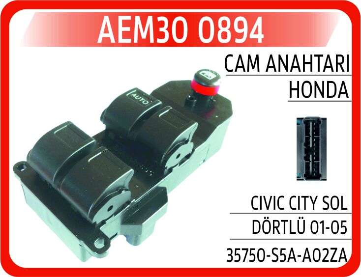 AEM30 0894 CAM AÇMA DÜĞMESİ SOL TAKIM HONDA CIVIC 1.4L D14Z6 1.6L D16V1 D16W7 VTEC EP ES EU kasa 01-05 / CR -V 2.0L K20A4 RD8 kasa 02-06