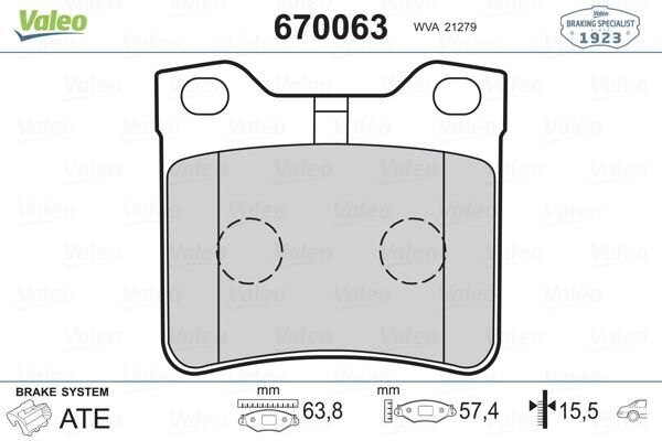 VALEO 670063 ARKA BALATA P406 1.6-1.8-2.0-2.1 TDİ 95-04 607 00 >