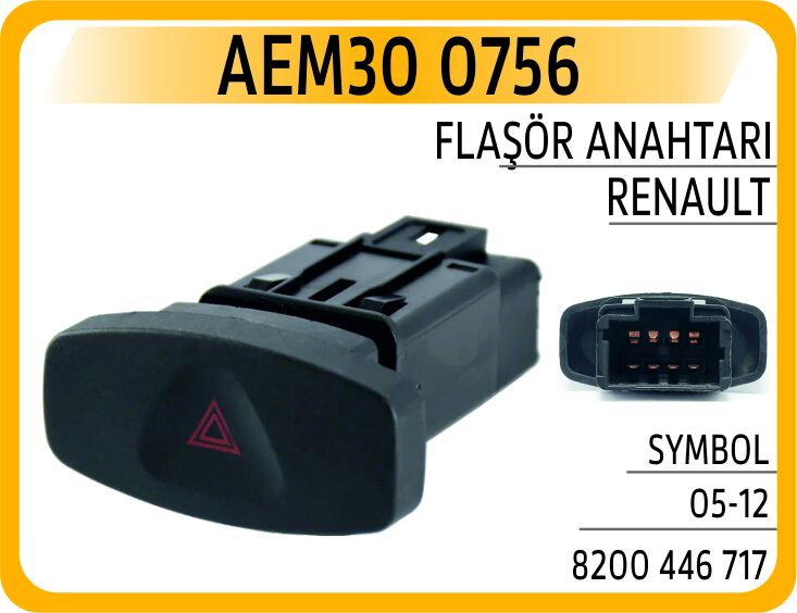 AEM30 0756 DÖRTLÜ FLAŞER ANAHTARI RENAULT CLIO III 05>12 SYMBOL II 08> DACIA LOGAN 06> SANDERO 08> DUSTER 10> 8 PİN