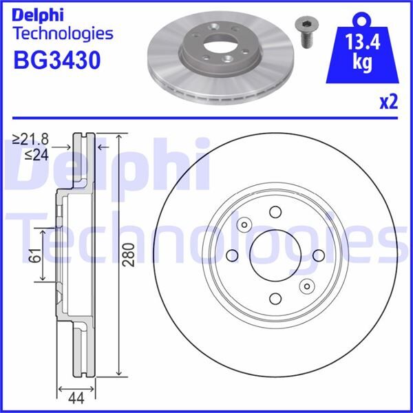 DELPHI BG3430 ÖN FREN AYNASI DİSKİ RENAULT CLIO II 98> CLIO III 05> MEGANE I 96> MEGANE II 02> SCENIC I 96> SCEN IC II 02> CAPTUR 13> DACIA DOKKER 12> LODGY 12> 280x24x4 DELİK HAVALI