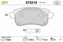VALEO 670216 ARKA BALATA RENAULT MEGANE IV 15> ESPACE V 15> MEGANE IV GRANDTOUR 16> TALISMAN 15> NISSAN JUKE 19>