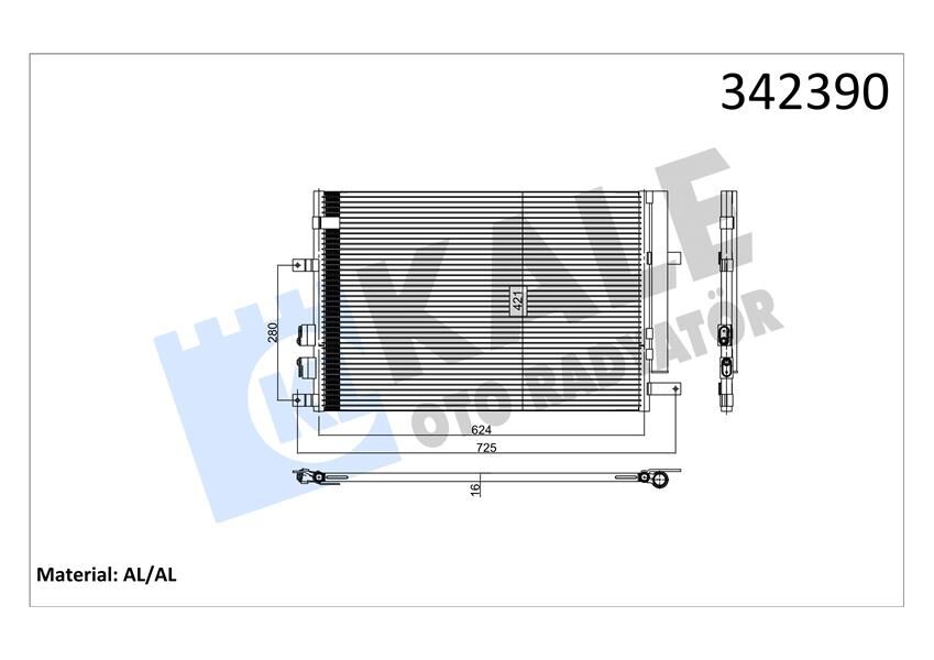 KALE 342390 KLİMA RADYATÖRÜ ALFA ROMEO 159 1.9 JTDM -2005 > 606x408x16