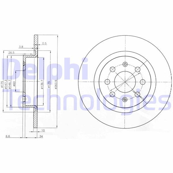 DELPHI BG3945 ARKA FREN AYNASI CORSA E 14> ADAM 13> PUNTO EVO-GRANDE PUNTO 05> 264x10x4DLxHAVALI 15 İNÇ 55700592