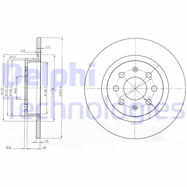 DELPHI BG3945 ARKA FREN AYNASI CORSA E 14> ADAM 13> PUNTO EVO-GRANDE PUNTO 05> 264x10x4DLxHAVALI 15 İNÇ 55700592