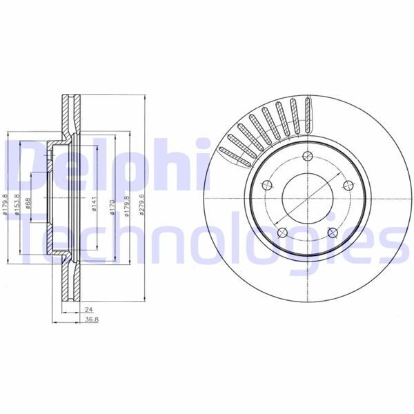 DELPHI BG4282C ÖN FREN DİSKİ HAVA KANALLI NISSAN JUKE 1.5L Dci F15 10-> / 1.6L HR16DE F15 10-> 280 çap x 5 bijon - Takım disk fiyatıdır