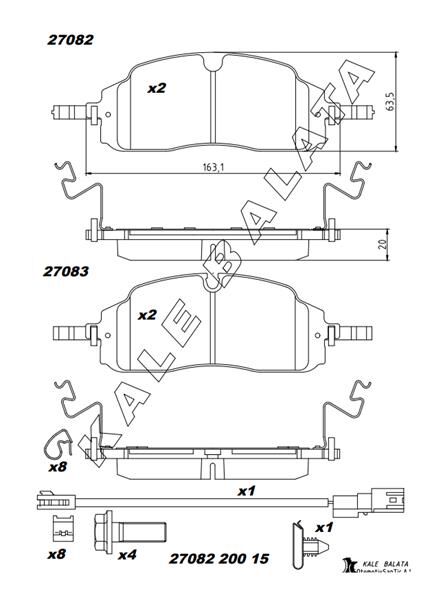 KALE 27082 200 15 MSH KD20 ON FREN BALATASI YENI TRANSIT CUSTOM-VW CARAVELLE-TRANSPORTER 23>