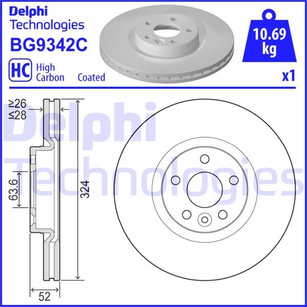 DELPHI BG9342C ÖN FREN AYNASI VOLVO XC60 D3 D4 D5 2.4D 2.0T 3.2 T5 T6 2008 >2017 CAP 324X5 BJN DELİKLİ