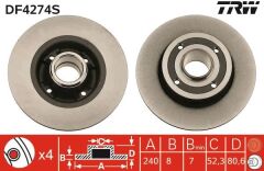 TRW DF4274S ARKA FREN AYNASI RENAULT MEGANE II 02> MODUS 04> CLIO III 05> 240x82.5x4DELİK