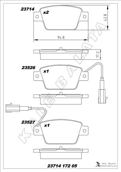 KALE 23714 172 05 ANS KD13 ARKA FREN BALATASI FIAT STILO 02> LINEA 07> BRAVO II 07>14 ALFA ROMEO MİTO 08> MULTIPLA 99>