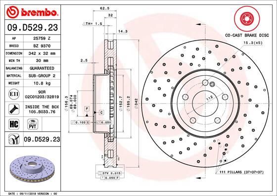 BREMBO 09D52923 FREN DISKI ON MERCEDES W205 S205 C205 A205 W213 S213 C238