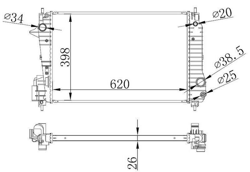 ORIS BCH331026 MOTOR SU RADYATORU BRAZING AVEO 1.3D T300 DİZEL 12-> MANUEL SANZUMAN 620X398X26